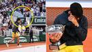 Carlos Alcaraz lifts the French Open trophy.