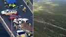 A multi-vehicle crash on the M1 at Mooney Mooney has left a driver trapped and injured, and closed four lanes of the Pacific Hwy.