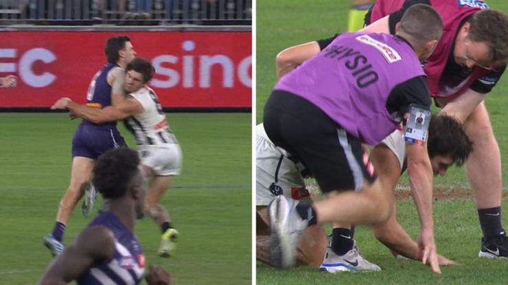 Lachie Schultz was taken from the field after suffering a serious head knock.