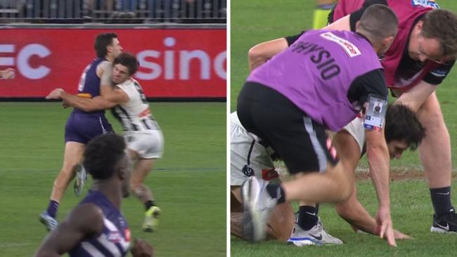 Lachie Schultz was taken from the field after suffering a serious head knock.