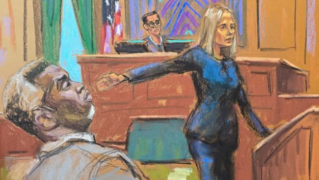 Prosecutor Emily Johnson points to Sean ‘Diddy’ Combs at the trial.