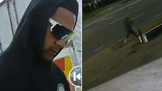 Police are working to track down a detainee who allegedly attacked his way out of a car before fleeing.