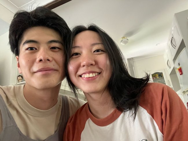 Takahiro Toya (left) and Leannedra Kang failed to board their flight from Launceston to Brisbane on Wednesday.