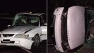Police allege a speeding driver caused a three-car crash.